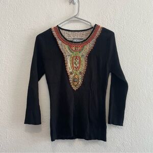 Berek Sweater By Takako Black Ribbed Knit Beaded Mesh Size L